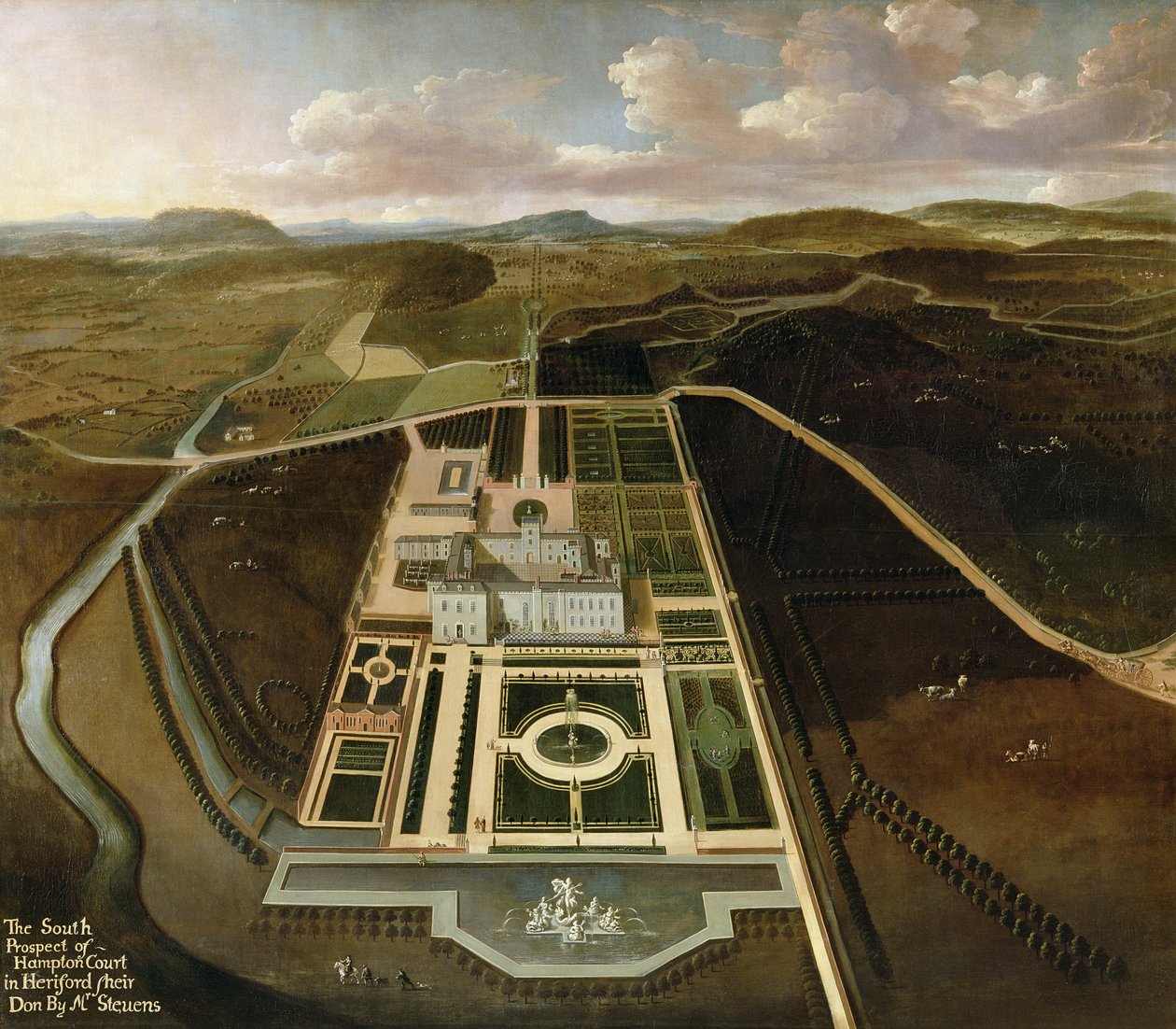 हैम्पटन कोर्ट के साउथ प्रॉस्पेक्ट, हियरफोर्डशायर, c.1705 द्वारा जॉन स्टीवंस