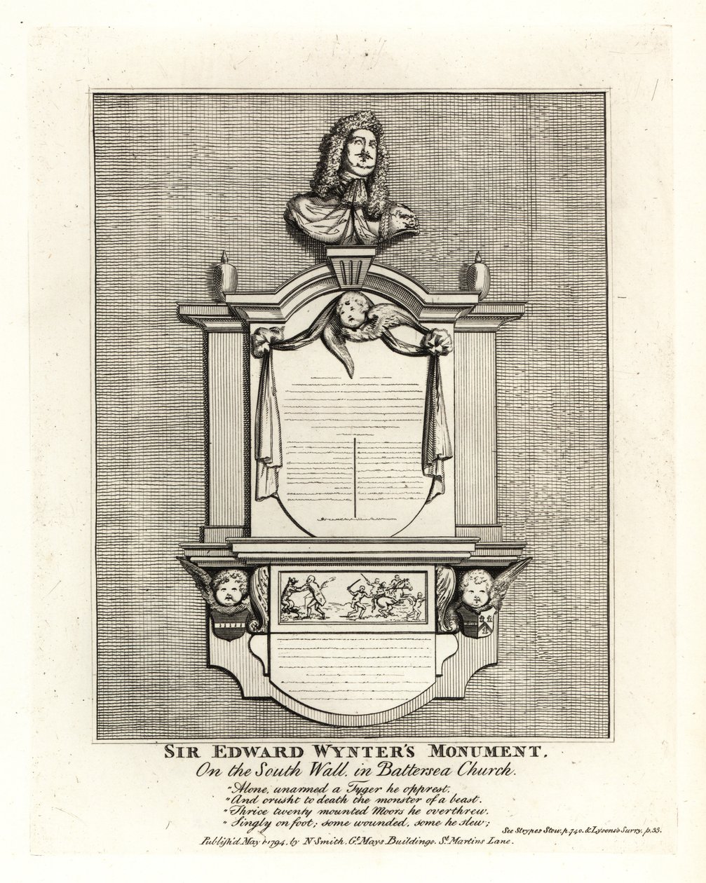 सर एडवर्ड विंटर का स्मारक, 1685 में सेंट मैरी चर्च बैटरसी की दक्षिणी दीवार पर मर गया द्वारा जॉन थॉमस स्मिथ