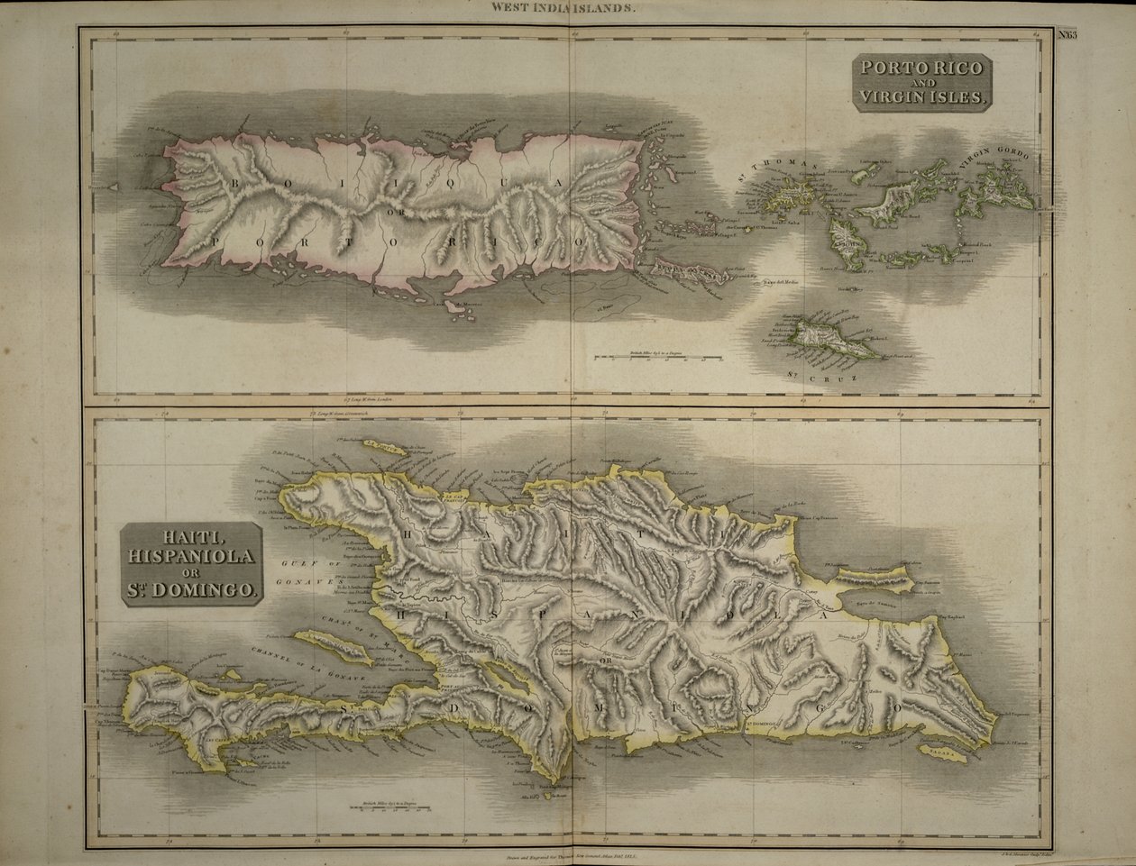 पोर्टो रिको और वर्जिन आइल्स: हैती, हिसपनिओला या सेंट डोमिंगो, 1817 (हाथ से रंग की नक्काशी) द्वारा जॉन थॉमसन