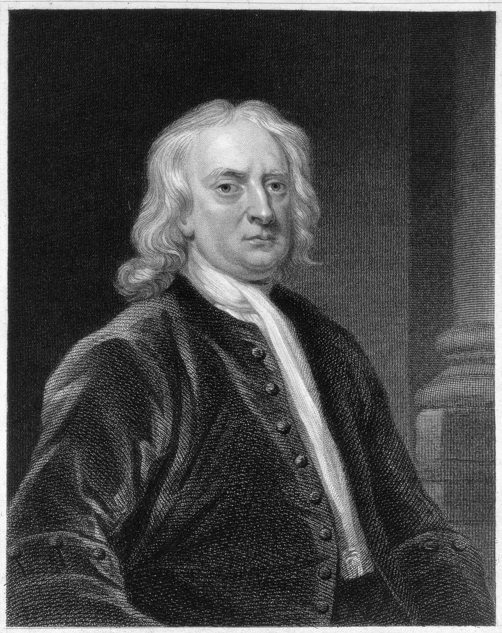 सर आइजैक न्यूटन (1642-1727) का चित्रण, एडवर्ड स्क्रिपन द्वारा उत्कीर्ण (1775-1841) द्वारा जॉन वेंडरबैंक