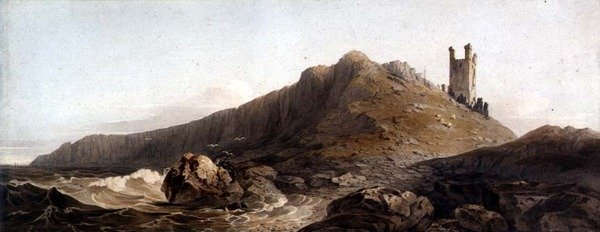 पीडी.10-1997 डंस्टनबरो कैसल: द लिलबर्न टॉवर, c.1809 (कागज पर ग्रेफाइट और वॉटरकलर) द्वारा जॉन वर्ले