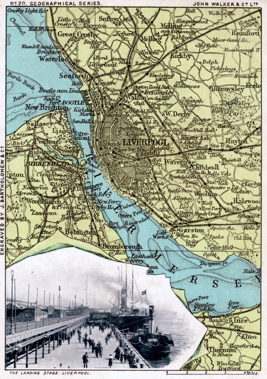 लिवरपूल का नक्शा, Merseyside, 1903। द्वारा जॉन वॉकर