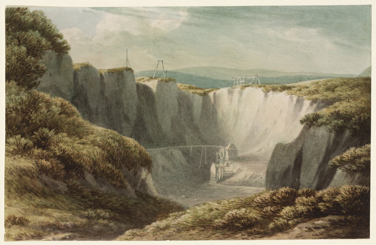 कार्लाइस, कोर्नवॉल में टिन माइन, c.1800 (कागज पर wc) द्वारा जॉन वारविक