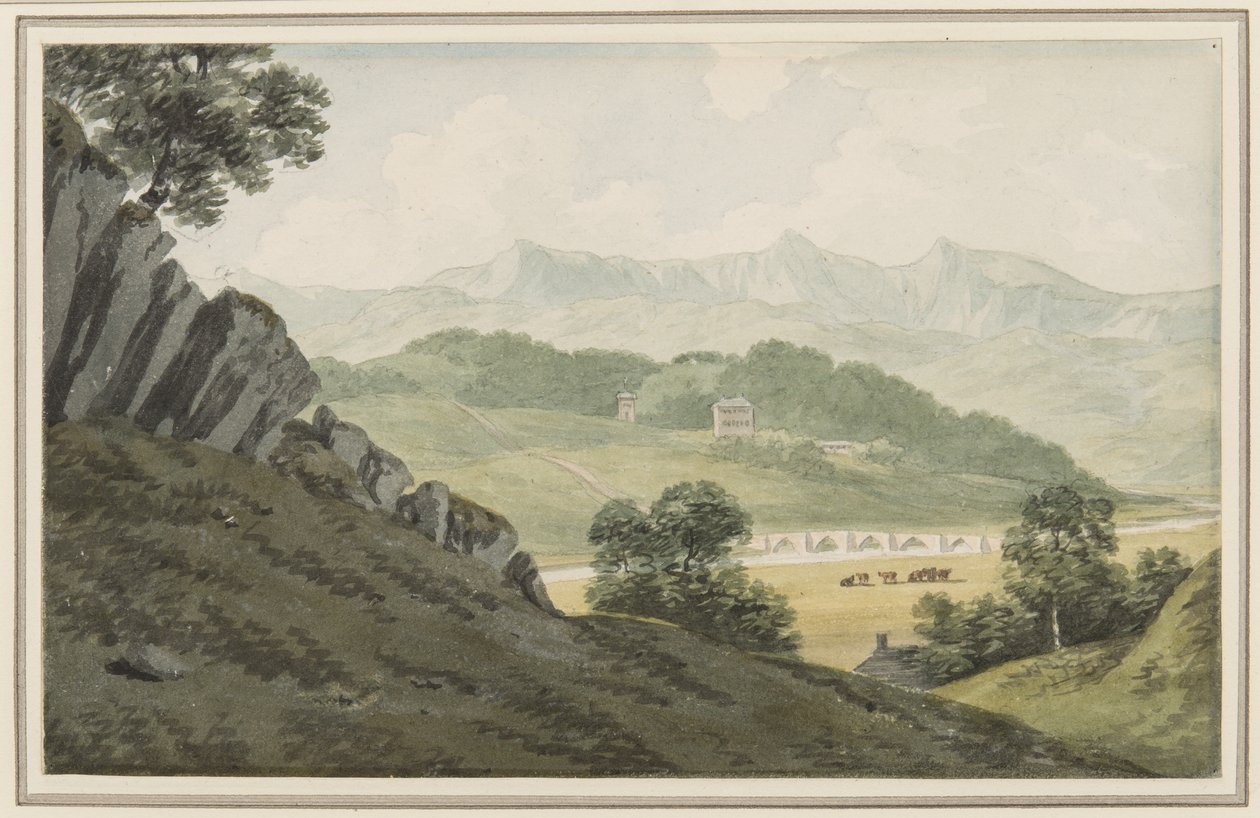 Maw के ऊपर Llanelltyd ब्रिज, Barmouth और Dolgellau के बीच की सड़क पर, हेंगरट की ओर और Cader Idris, Merionethshire से परे, 16 जुलाई 1790 (कागज पर wc) द्वारा जॉन वारविक स्मिथ