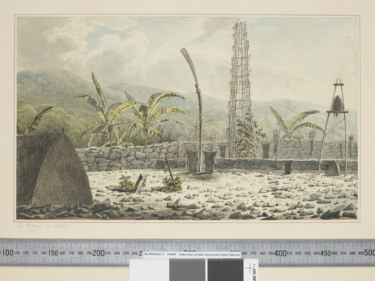 F.17 ए मोराई, अटूई में, c.1773-84 (वाटरकलर) द्वारा जॉन वेबर