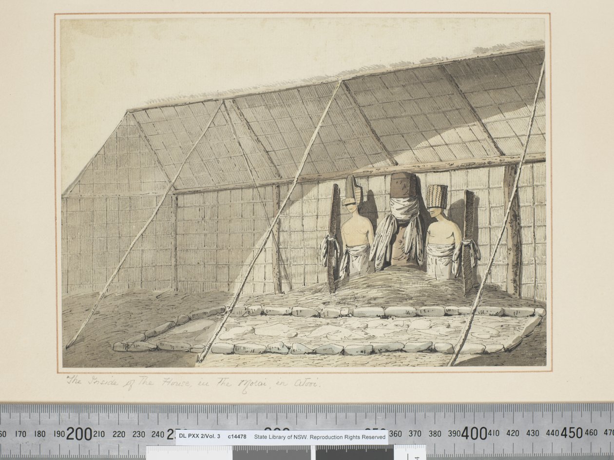 F.18 सदन के अंदर, मोराई में, अटूई में, c.1773-84 (जल रंग) द्वारा जॉन वेबर