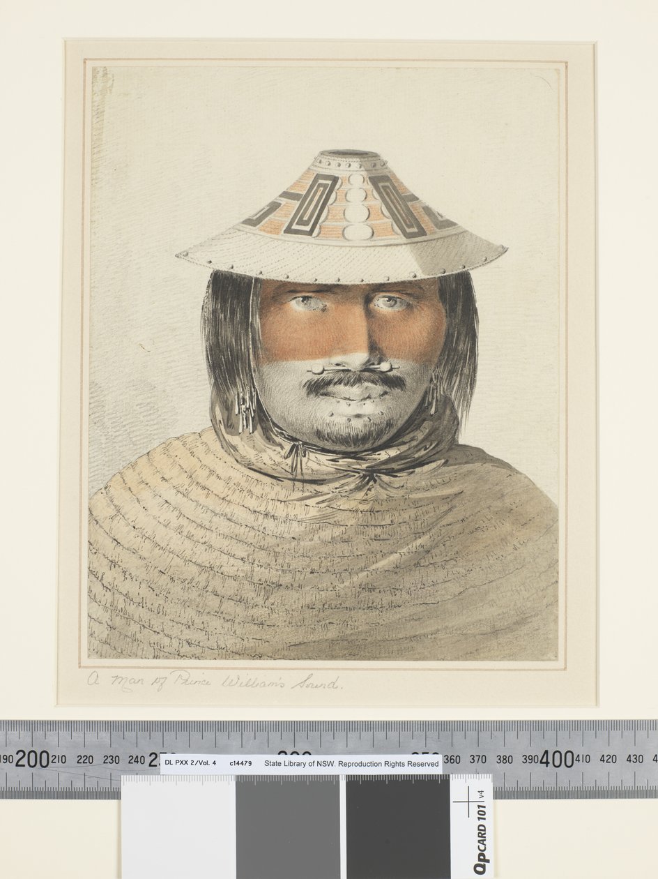 F.26 ए मैन ऑफ प्रिन्स विलियम साउंड, c.1773-84 (वाटर कलर) द्वारा जॉन वेबर