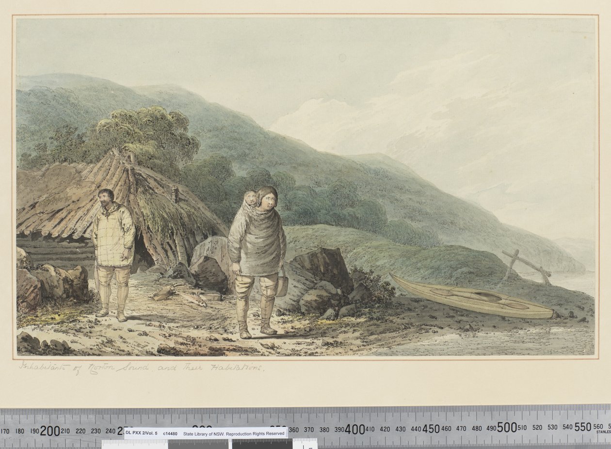 F.33 नॉर्टन साउंड एंड देयर हैबिटेशन के निवासी, c.1773-84 (वाटरकलर) द्वारा जॉन वेबर