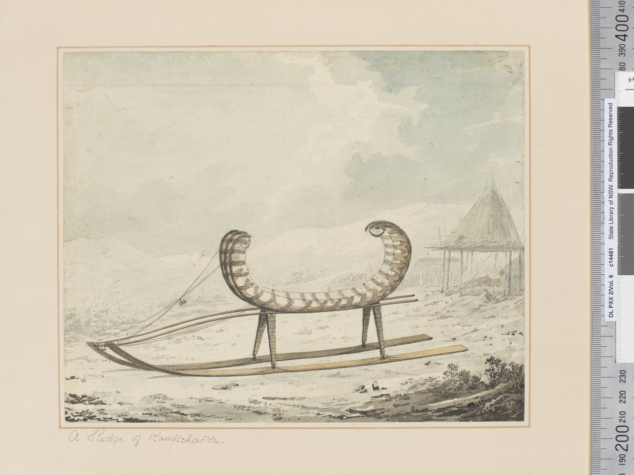 F.40 कामत्सचटका का एक स्लेज, c.1783-84 (जल रंग) द्वारा जॉन वेबर