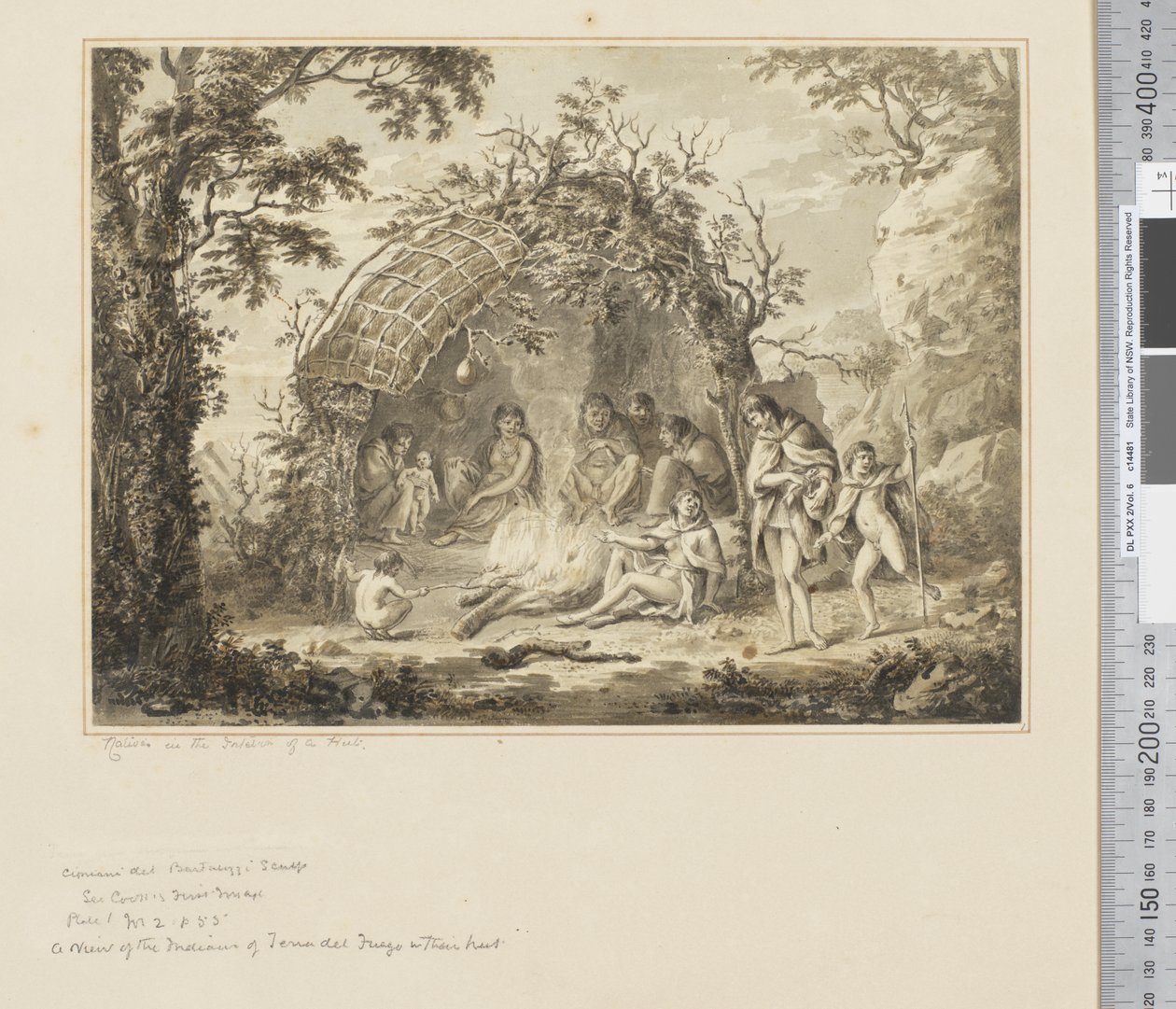F.43 एक झोपड़ी के इंटीरियर में मूल निवासी, c.1783-84 (जल रंग) द्वारा जॉन वेबर