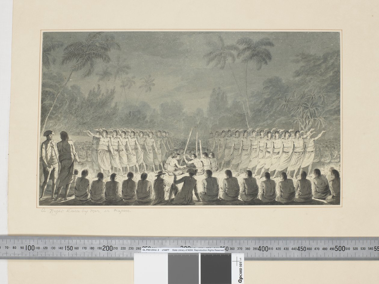 F.5 पुरुषों द्वारा एक रात का नृत्य, हापी में, c.1773-84 (वाटरकलर) द्वारा जॉन वेबर