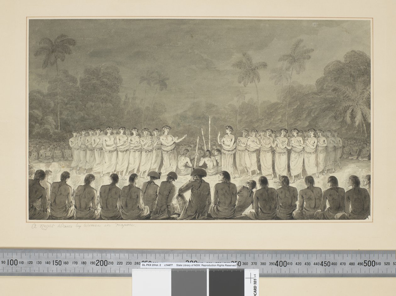 F.6 हापी में महिलाओं द्वारा एक रात का नृत्य, c.1773-84 (वाटरकलर) द्वारा जॉन वेबर