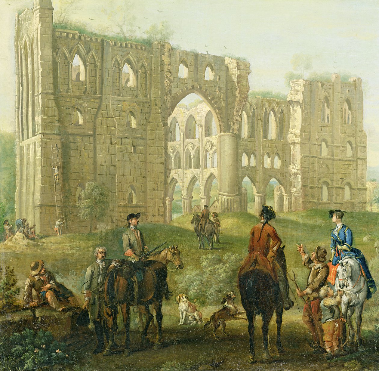 राईवाल्क्स एब्बे के खंडहर द्वारा राइडिंग रोकना, c.1740-50 (कैनवास पर तेल) द्वारा जॉन वॉटन