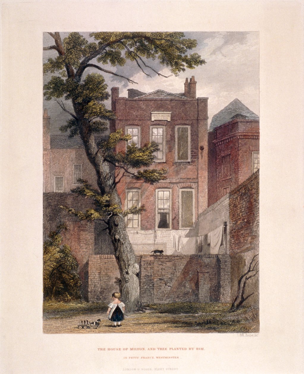 मिल्टन के निवास का दृश्य, पेटी फ्रांस, वेस्टमिंस्टर, लंदन, 1851 द्वारा जॉन व्येकहम आर्चर