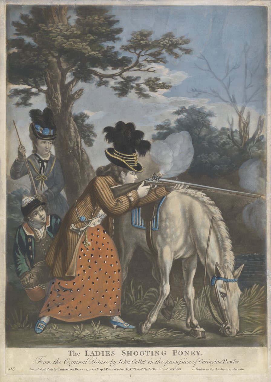 द लेडीज़ शूटिंग पौनी, 1780 (हाथ से रंगीन मेज़ोटिन पर वोव पेपर) द्वारा Collet के बाद जॉन