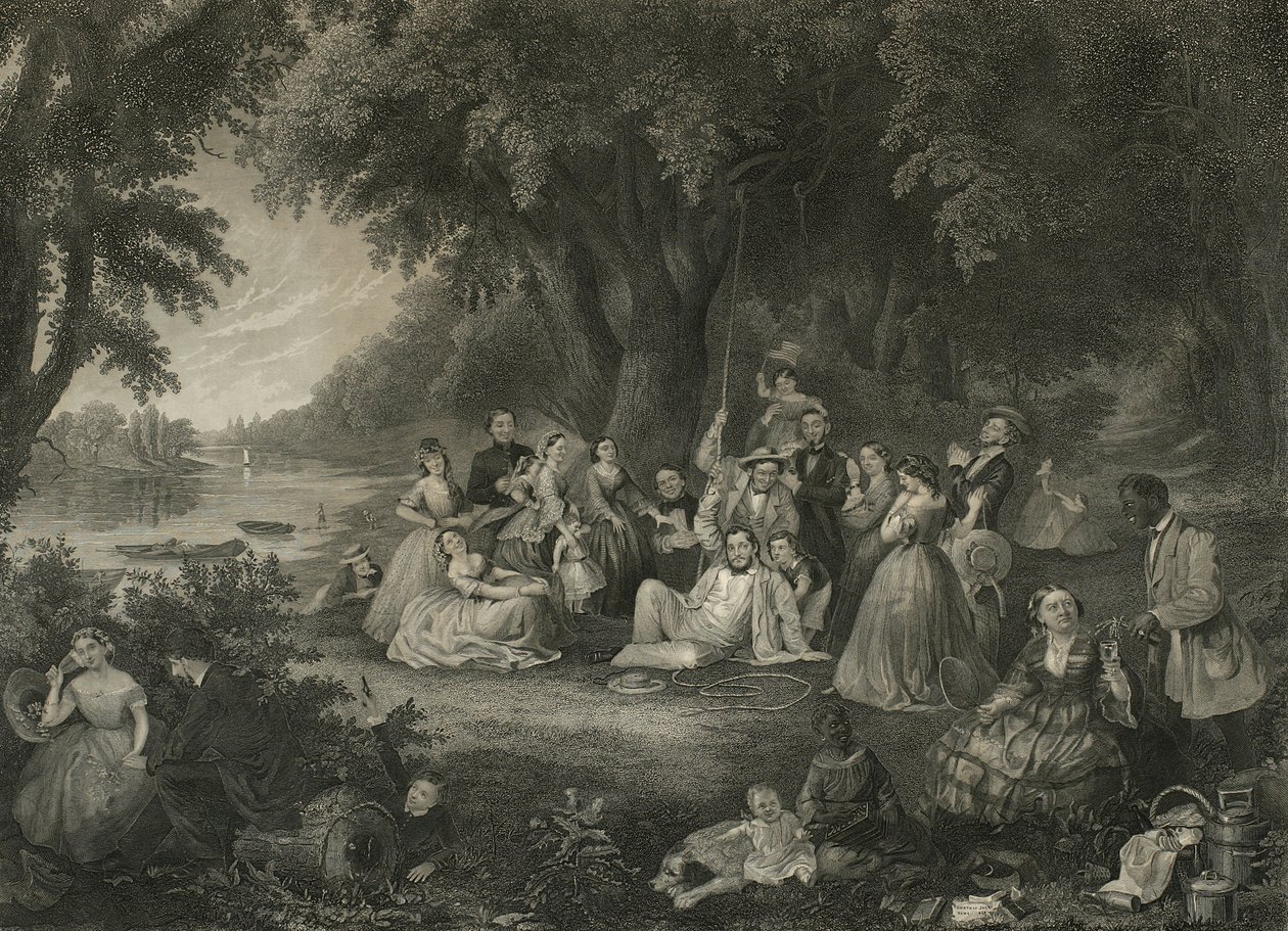 जुलाई की चौथी तारीख को पिकनिक, c.1864 (मिश्रित विधि उत्कीर्णन) द्वारा जॉन और होलीयर रोजर्स