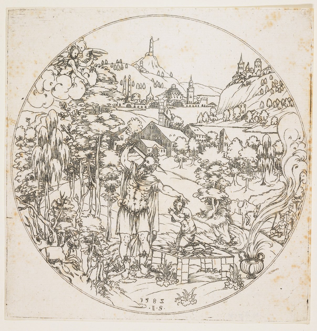 अब्राहम बलिदान, 1585 (पंच उत्कीर्णन) द्वारा जोनास सिल्वर