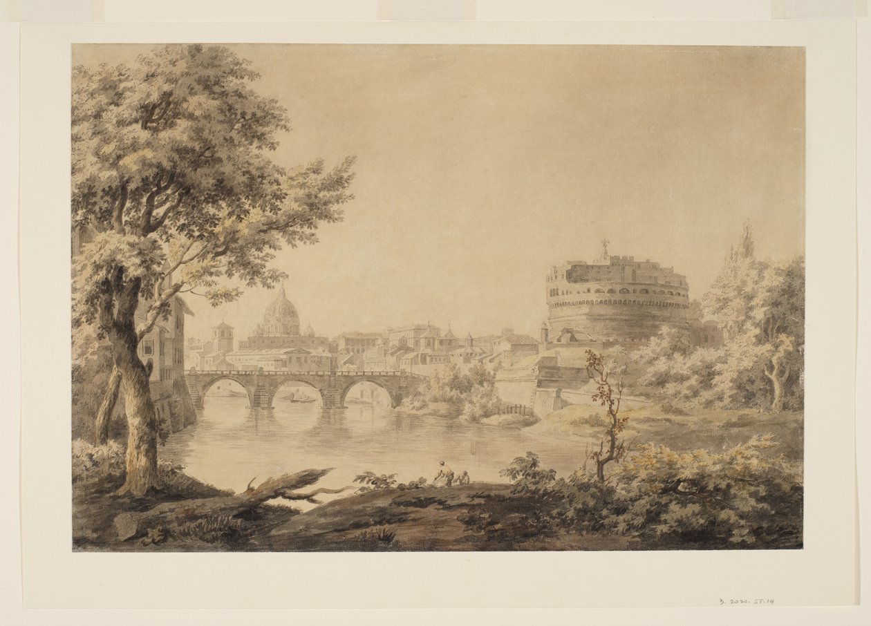 सेंट पीटर्स और कैस्टेल सेंट'एंजेलो के साथ रोम का दृश्य, c.1758 (कागज पर ग्रेफाइट, पेन, स्याही और पानी के रंग का) द्वारा जोनाथन स्केल्टन