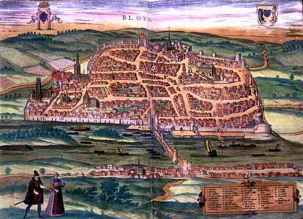 जॉर्ज ब्राउन (1541-1622) और फ्रैंस होगेनबर्ग (1535-90), c.1572 (रंग उत्कीर्णन) द्वारा 'सिविटेट्स ऑर्बिस टेरारम' से ब्लोइस का नक्शा द्वारा जोरिस (बाद) होफनेगल