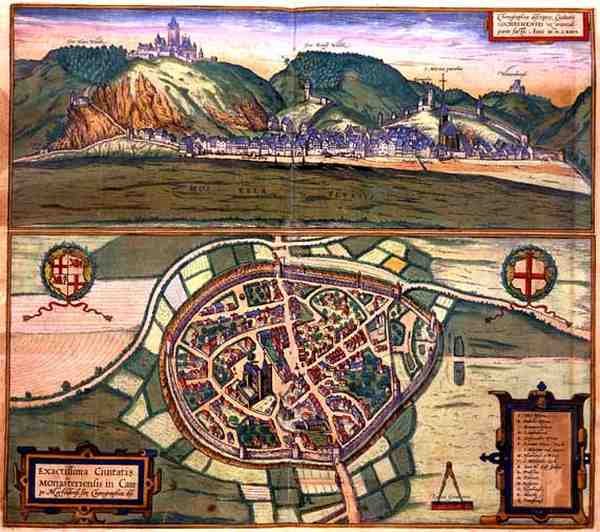 जॉर्ज ब्राउन (1541-1622) और फ्रैंस होगेनबर्ग (1535-90) द्वारा 'दुनिया के शहरों' से कोचेन का नक्शा द्वारा जोरिस (बाद) होफनेगल