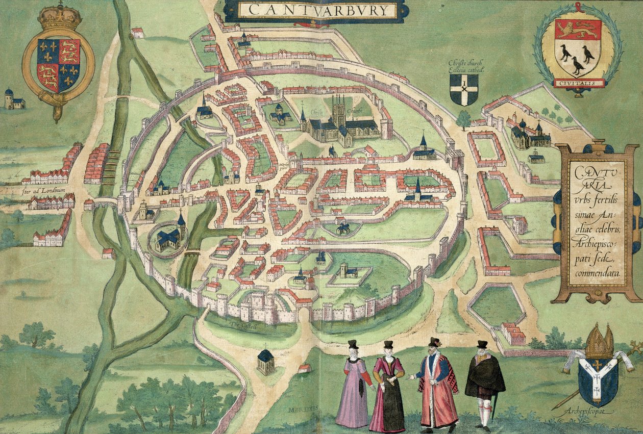 कैंटरबरी के मानचित्र, ब्राउन (1541-1622) और फ्रांज Hognenberg द्वारा &39;विश्व&39; से (1535-1590) c.1572-1617 द्वारा जोरिस हॉफनागल