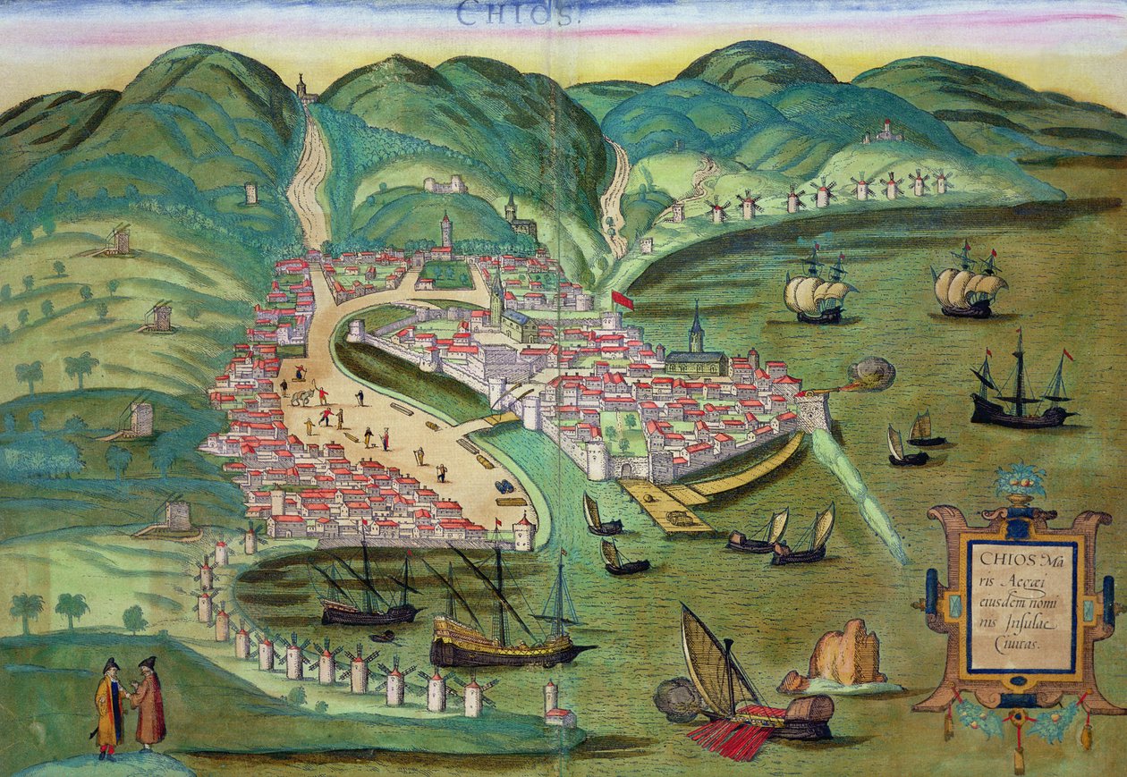 Chios के मानचित्र, ब्राउन (1541-1622) और फ्रांज Hogenbergh द्वारा &39;विश्व&39; से (1535-1590) c.1572-1617 द्वारा जोरिस हॉफनागल