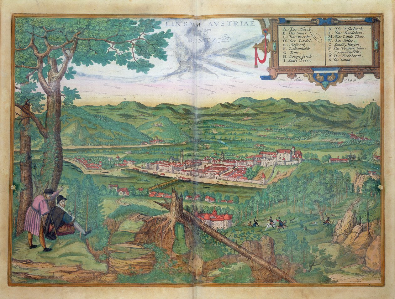 ब्रौन द्वारा लिंज़ के मानचित्र, &39;विश्व&39; से (1541-1622) और फ्रांज Hogenbergh (1535-1590) 1594 द्वारा जोरिस हॉफनागल