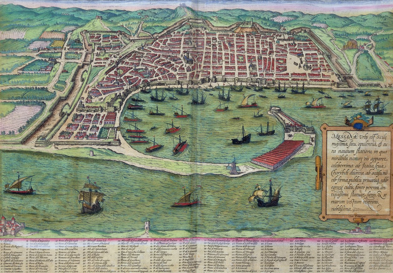 मैसिना के मानचित्र, &39;विश्व&39; से ब्राउन द्वारा (1541-1622) और फ्रांज Hogenbergh (1535-1590), c.1572 द्वारा जोरिस हॉफनागल