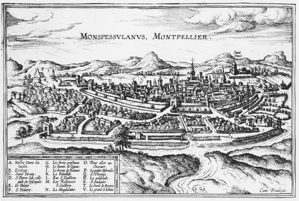 मॉन्टपेलियर का नक्शा, जॉर्ज ब्रौन (1541-1622) और फ्रैंस होजेनबर्ग (1535-90) ब्रुसेल्स, 1574 (121038 को भी देखें) द्वारा &39;Civitates Orbis Terrarum&39; से द्वारा जोरिस हॉफनागल