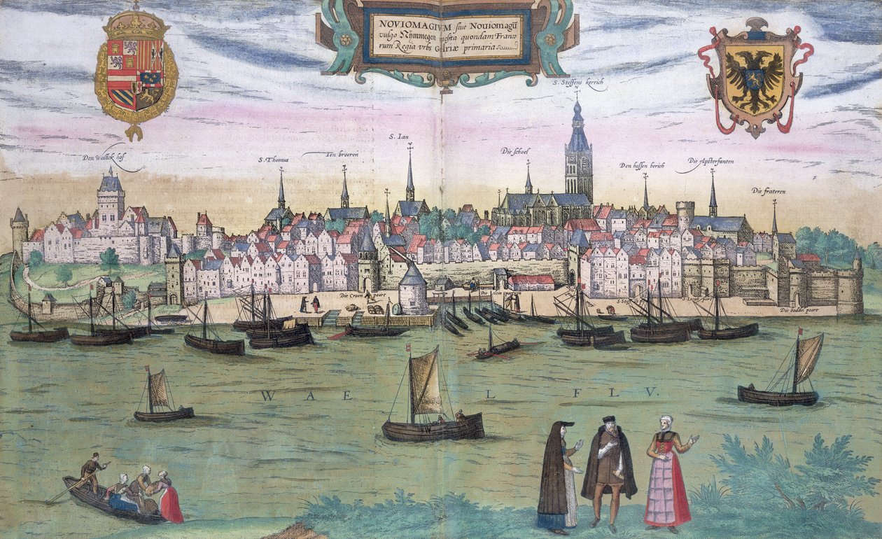 Nijmegen के मानचित्र, &39;विश्व&39; से ब्राउन द्वारा (1541-1622) और फ़्रैंस होगेनबर्ग (1535-1590), c.1572 द्वारा जोरिस हॉफनागल