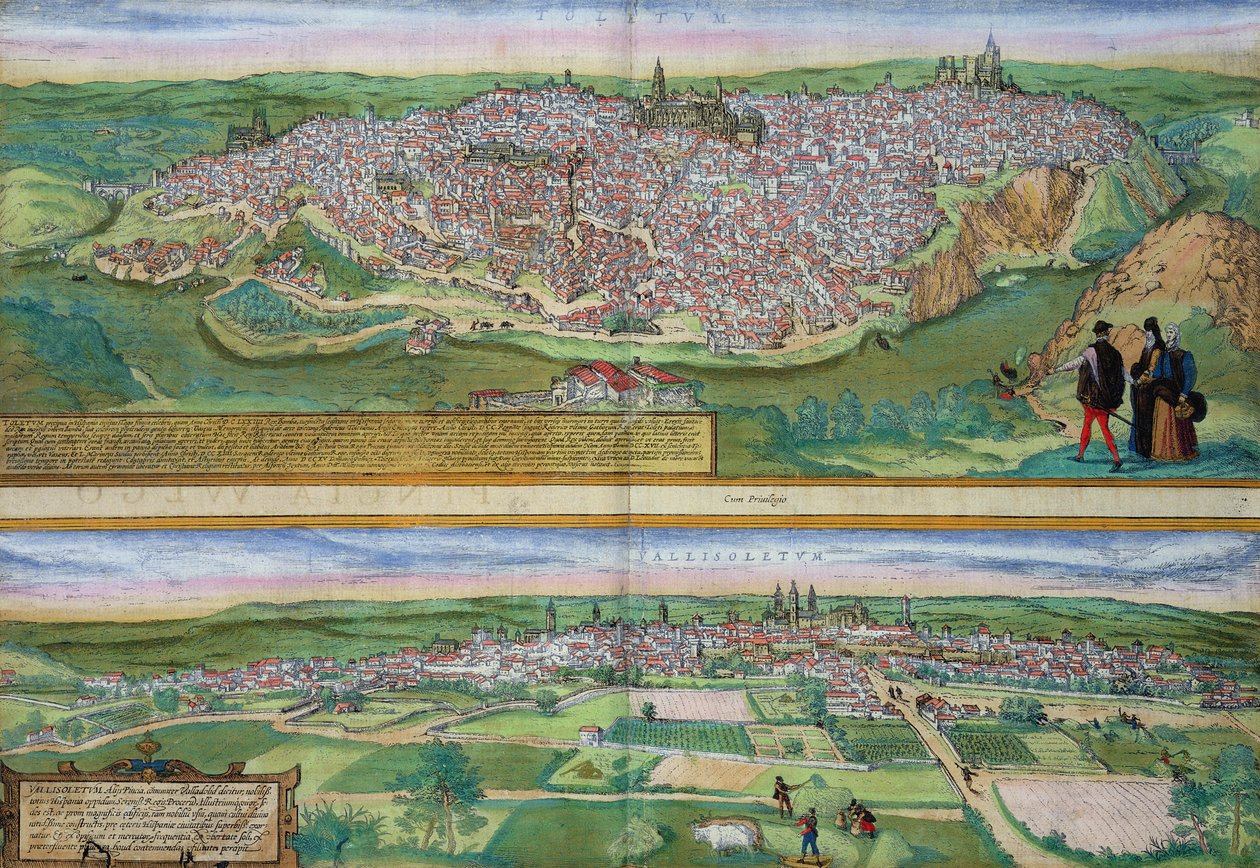 जॉर्ज ब्रौन (1541-1622) और फ्रैंस होजनबर्ग (1535-90), c.1572 द्वारा टोलेडो और वलाडोलिड का मानचित्र, &39;Civitates Orbis Terrarum&39; से द्वारा जोरिस हॉफनागल