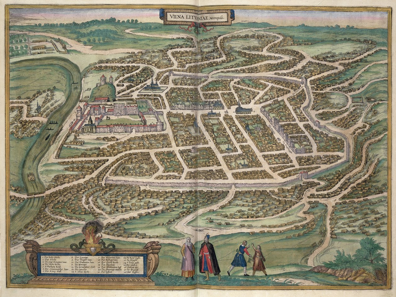 विनियस, लिथुआनिया, &39;विश्व&39; से ब्राउन द्वारा के मानचित्र (1541-1622) और फ्रांज Hogenbergh (1535-1590) c.1572-1617 द्वारा जोरिस हॉफनागल
