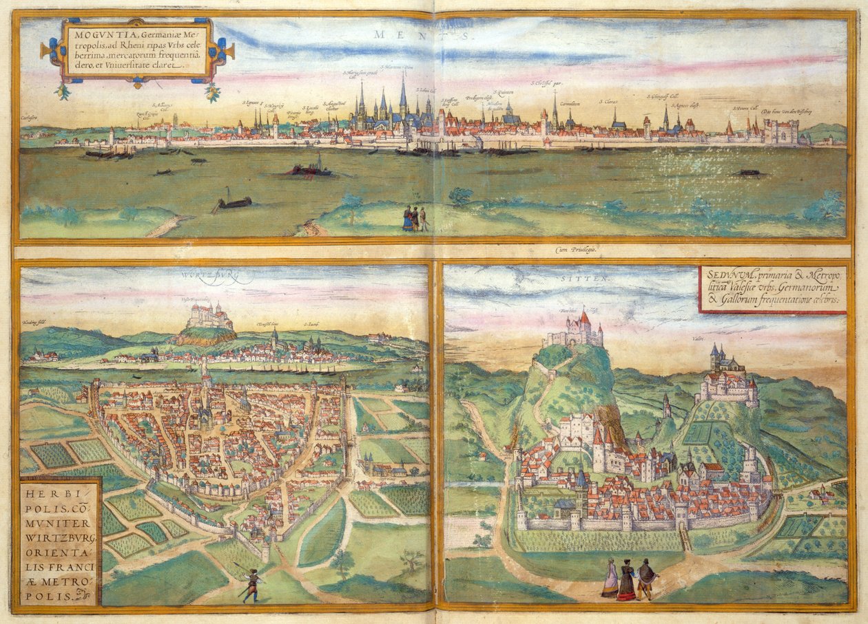 जॉर्ज ब्रौन (1541-1622) और फ्रैंस होजेनबर्ग (1535-90) द्वारा Civitates Orbis Terrarum से Metz, Wurtzburg, और Sittensen, c.1572 द्वारा होफनेगल के बाद जोरिस