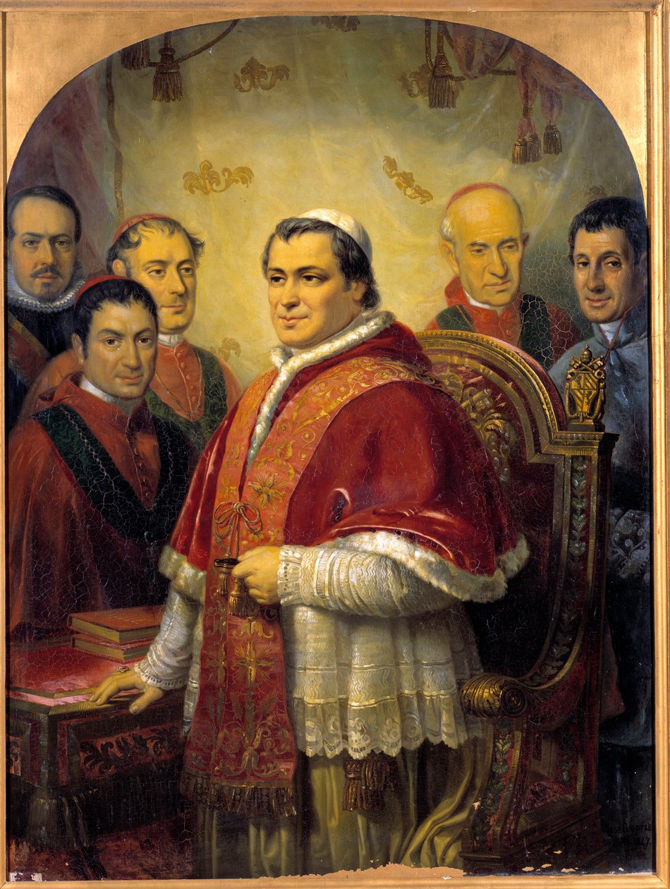 पोप पायस IX (1792-1878) का पोर्ट्रेट जोस गैलोफ्रे वाई कोमा (1819-1877) 1847 सन द्वारा उनके कार्डिनल्स पेंटिंग के आसपास। 1,43x1,08 वर्ग मीटर द्वारा जोस गैलोफ्रे वाई कोमा