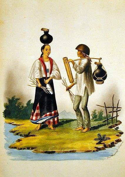मिल्कसेलर्स, 'द फ्लेबस एल्बम ऑफ़ व्यूज़ इन एंड अराउंड मनीला' से, c.1845 (कागज पर वॉटरकलर) द्वारा जोस होनराटो लोज़ानो