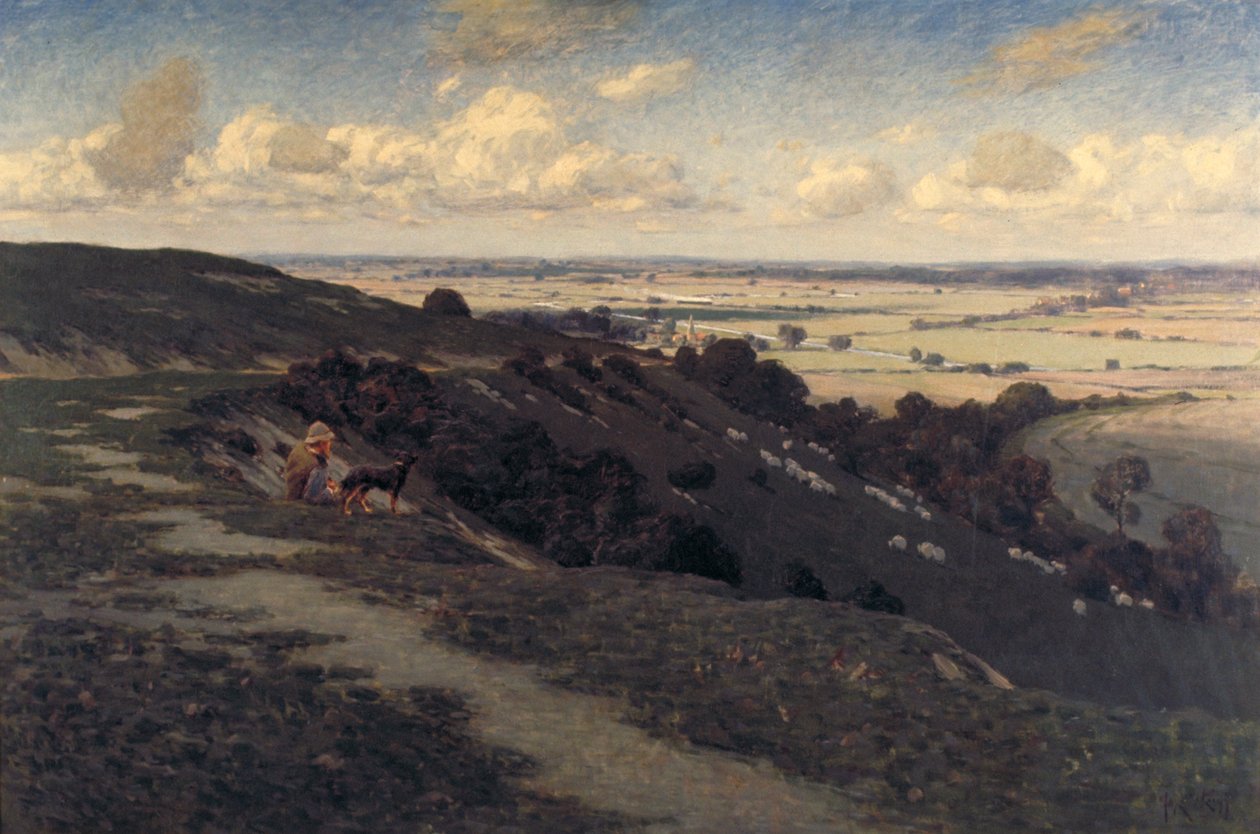 बरी हिल एंड विलेज विथ ए व्यू ऑफ द नॉर्थ डाउन्स, c1879-1919 द्वारा जोस वीस