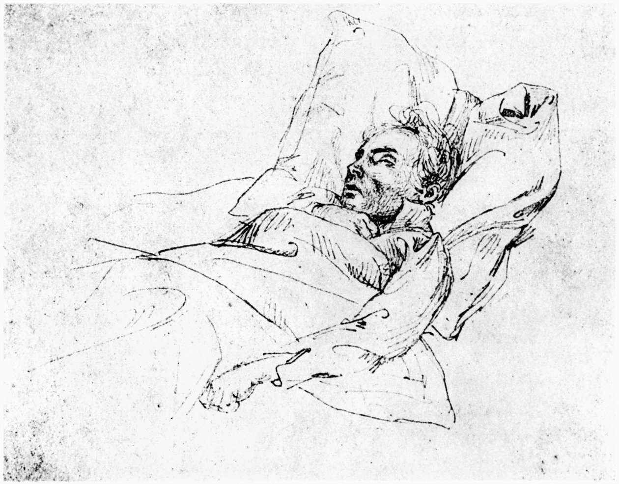 लुडविग वान बीथोवेन (1770-1827) उनकी मृत्यु के दिन, 28 मार्च 1827 (bw फोटो) द्वारा जोसेफ एडुआर्ड टेल्टशर