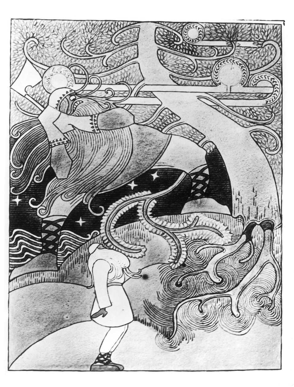 एनॉर्मस ओक ट्री कट डाउन है, जो एलियास लोनारोट (1802-84) द्वारा संकलित और संपादित &39;कालेवाला&39; से लिया गया चित्रण है। द्वारा जोसेफ एलन