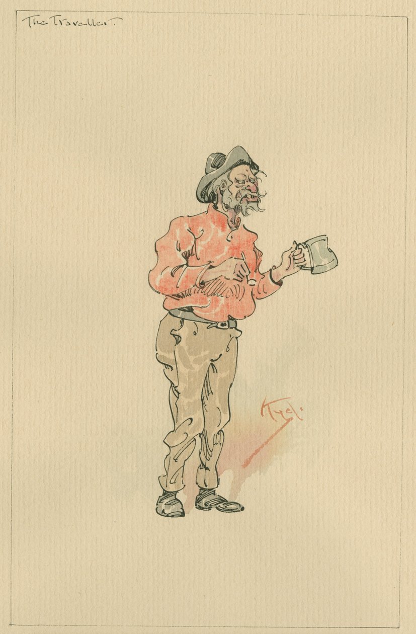 ट्रैवलर, c.1920s (कागज पर wc के साथ पेन und स्याही) द्वारा जोसेफ क्लेटन क्लार्क