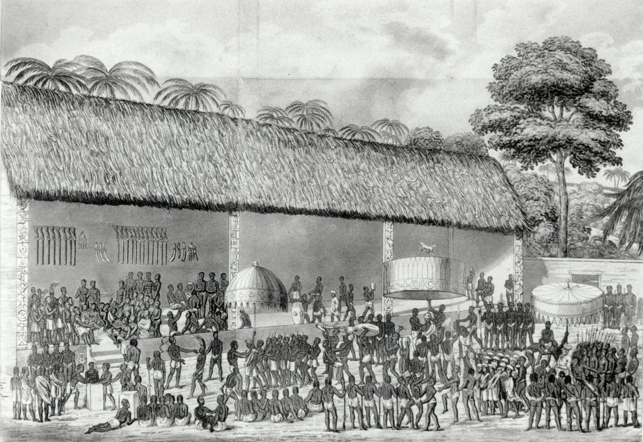 मार्च 1820 में, अशोक के राजा के दरबार में अडाई धार्मिक उत्सव, डुप्लस द्वारा &39;जर्नल ऑफ एसेन्तेरी में एक आवास&39; से प्रकाशित, द्वारा जोसेफ डुपिक्स