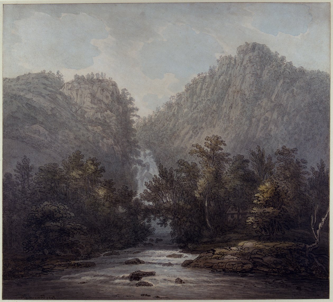 Lodore Waterfall, Westmoreland, 1785 (कागज पर पेन और स्याही) द्वारा जोसेफ फरिंगटन
