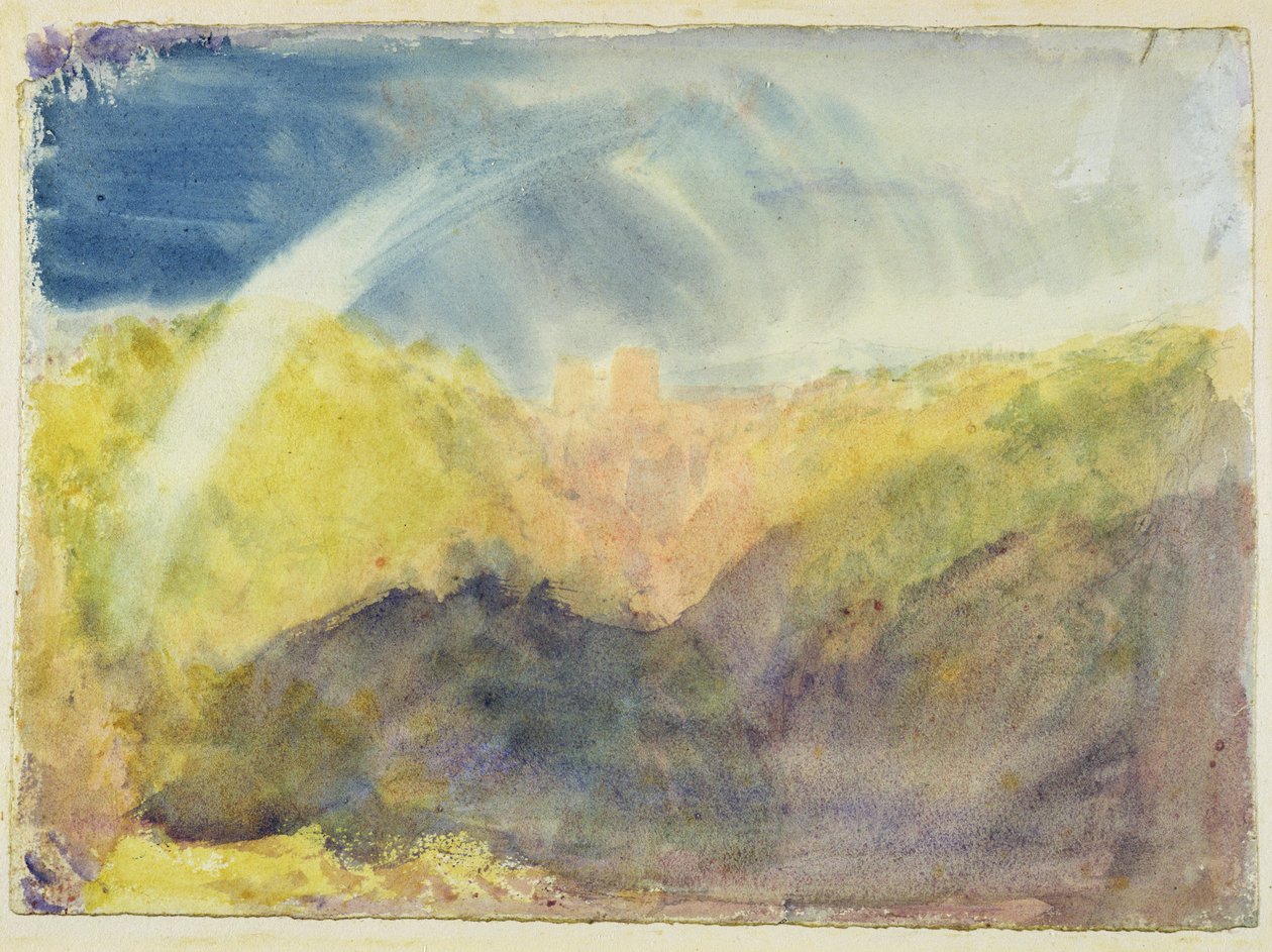 क्रिचटन कैसल (एक इंद्रधनुष के साथ पहाड़ी लैंडस्केप) c.1818 (wow पेपर पर ग्रेफाइट पर) द्वारा जोसेफ मैलॉर्ड विलियम टर्नर