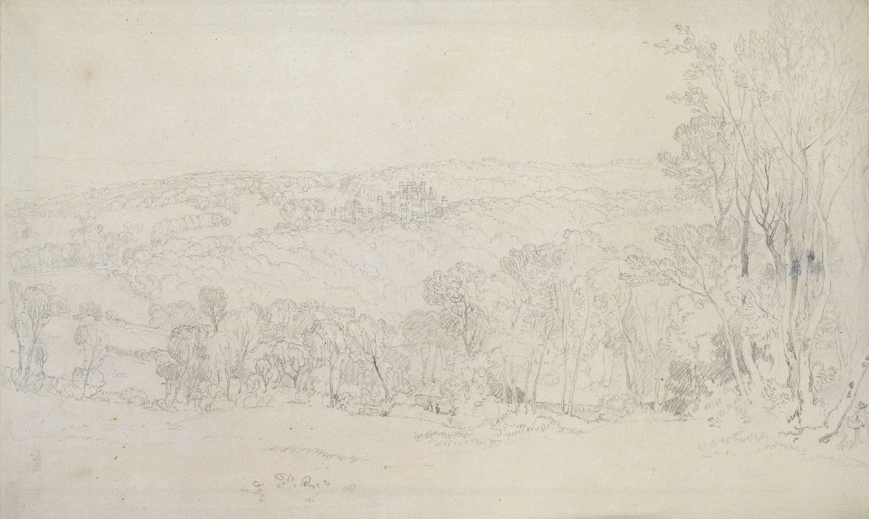 दूर के किले का दृश्य (पार्क दृश्य), 1809 (ग्रेव पेपर पर ग्रेफाइट) द्वारा जोसेफ मैलॉर्ड विलियम टर्नर