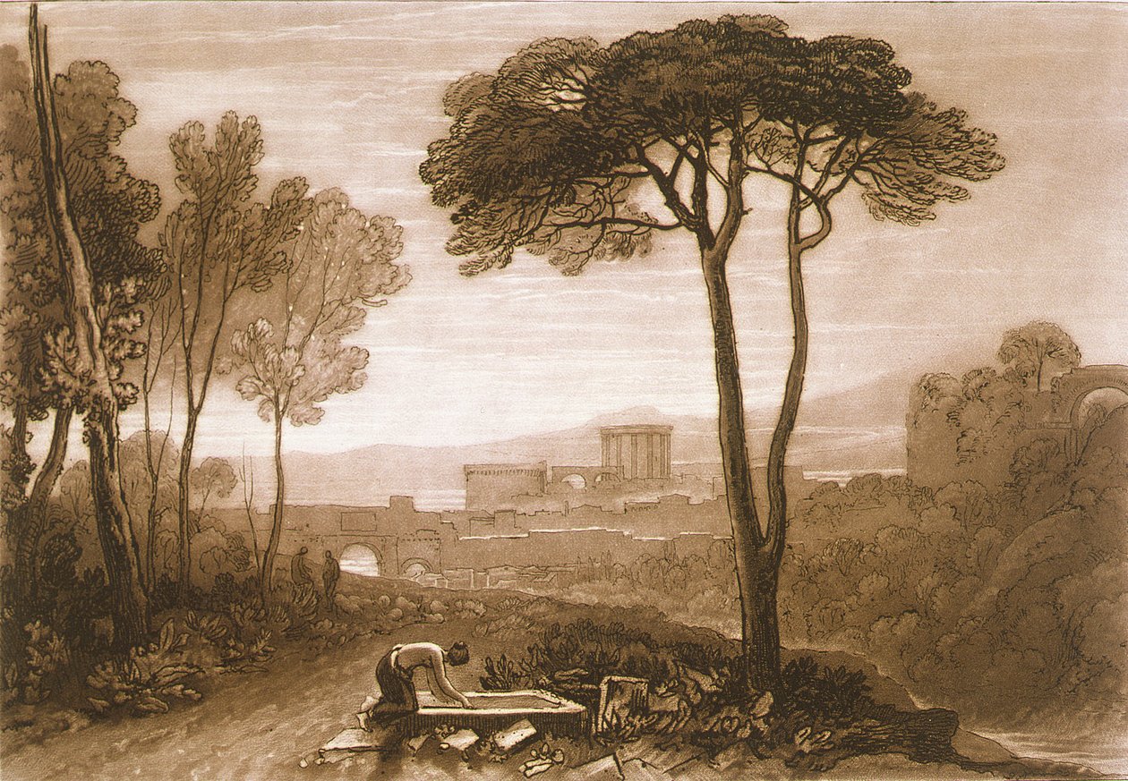 F.38। विलियम लेग, 1812 द्वारा उत्कीर्ण &39;लिबर स्टडियोरम&39; से कैम्पगना में दृश्य द्वारा जोसेफ मैलॉर्ड विलियम टर्नर