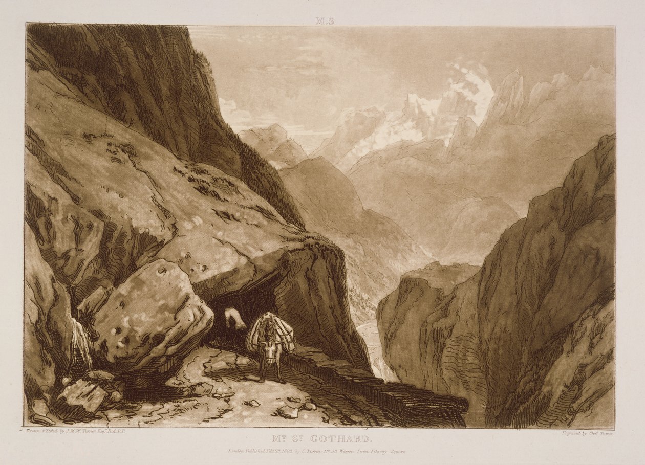 F.9.I माउंट। 1808 के चार्ल्स टर्नर द्वारा उकेरी गई &39;लिबर स्टडियोरम&39; से सेंट गोथर्ड द्वारा जोसेफ मैलॉर्ड विलियम टर्नर