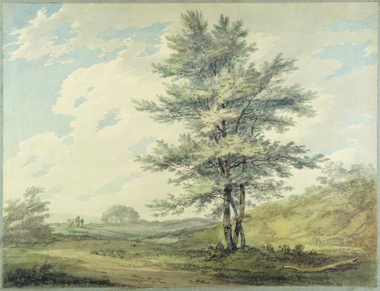 पेड़ और आंकड़े के साथ लैंडस्केप, c.1796 (कागज पर ग्रेफाइट से अधिक) द्वारा जोसेफ मैलॉर्ड विलियम टर्नर