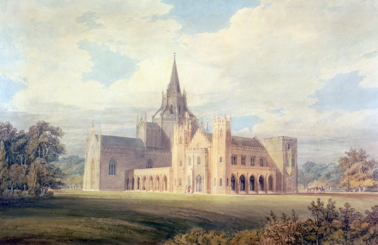 दक्षिण पश्चिम से Fonthill Abbey का परिप्रेक्ष्य दृश्य, c.1799 (wc und gouache on paper) द्वारा जोसेफ मैलॉर्ड विलियम टर्नर