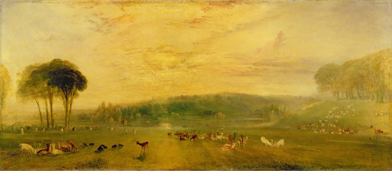 द लेक, पेटवर्थ: सनसेट, फाइटिंग बक्स, c.1829 द्वारा जोसेफ मैलॉर्ड विलियम टर्नर