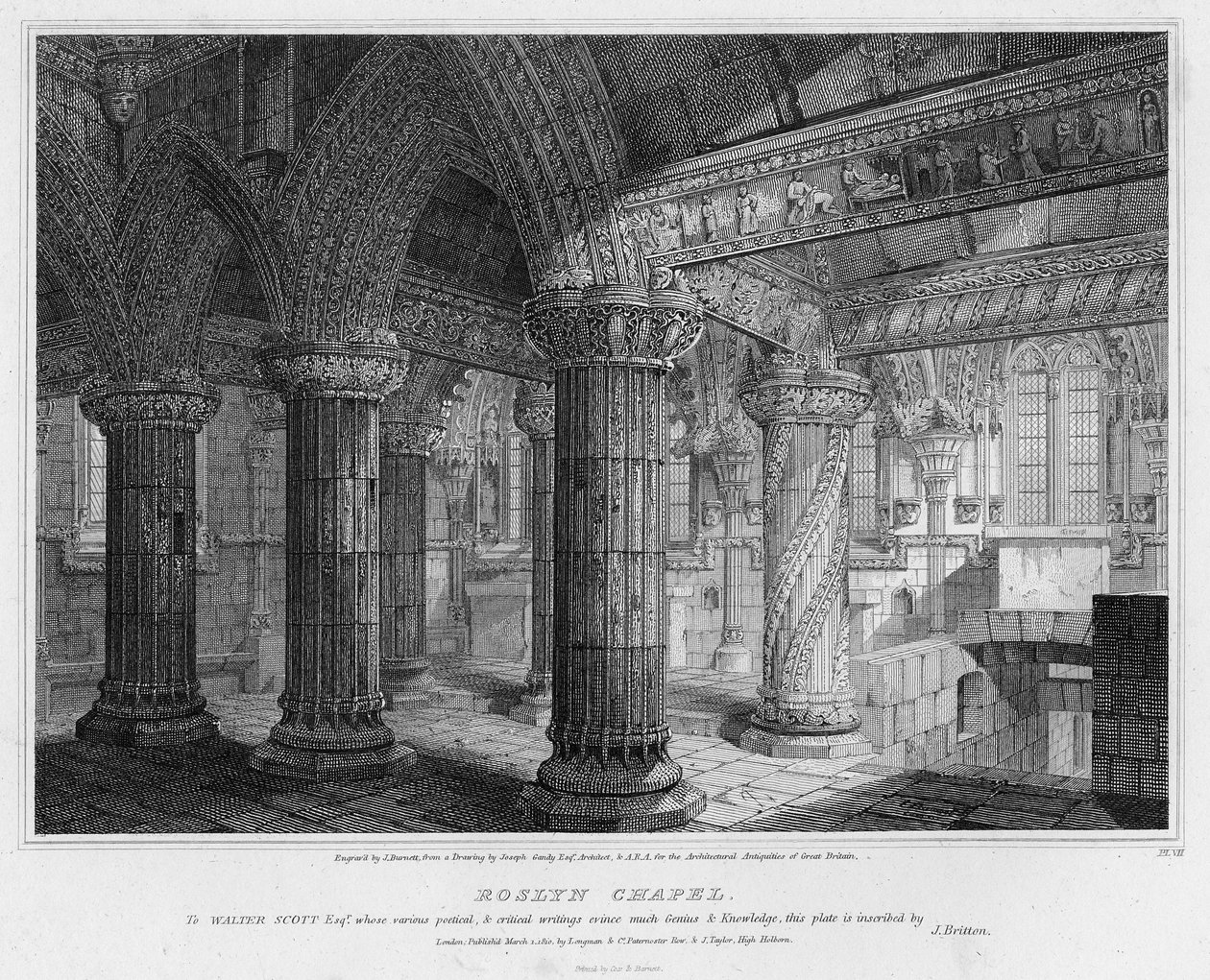 रोजलिन चैपल, जे। बर्नेट द्वारा उत्कीर्ण, 1810 द्वारा जोसेफ माइकल गैंडी