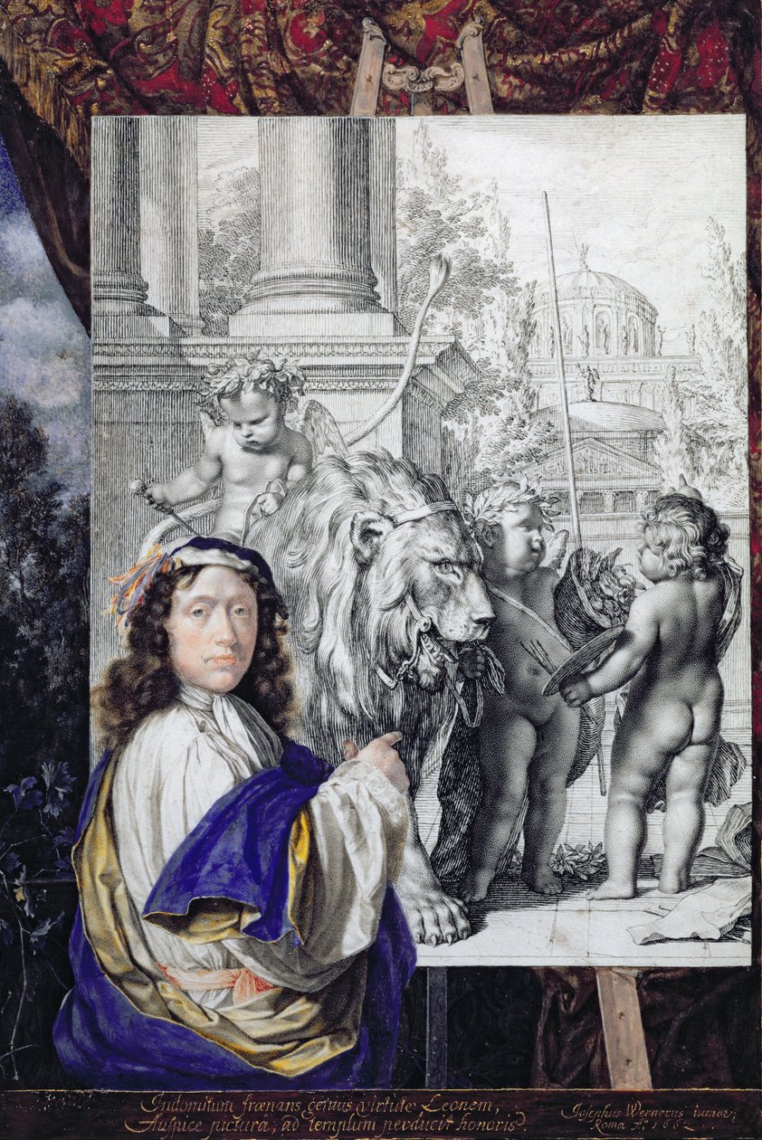 सेल्फ पोर्ट्रेट, 1662 (वेल्लम पर कलम और स्याही और डब्ल्यूसी) द्वारा जोसेफ़ वर्नर